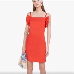 NEW & RARE STAUD ruffle Harbor Mini Dress in Tomato Red Large